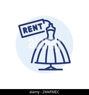 Wedding dress rental black line icon. Bride`s clothes. 24 hour rent service Stock Vector